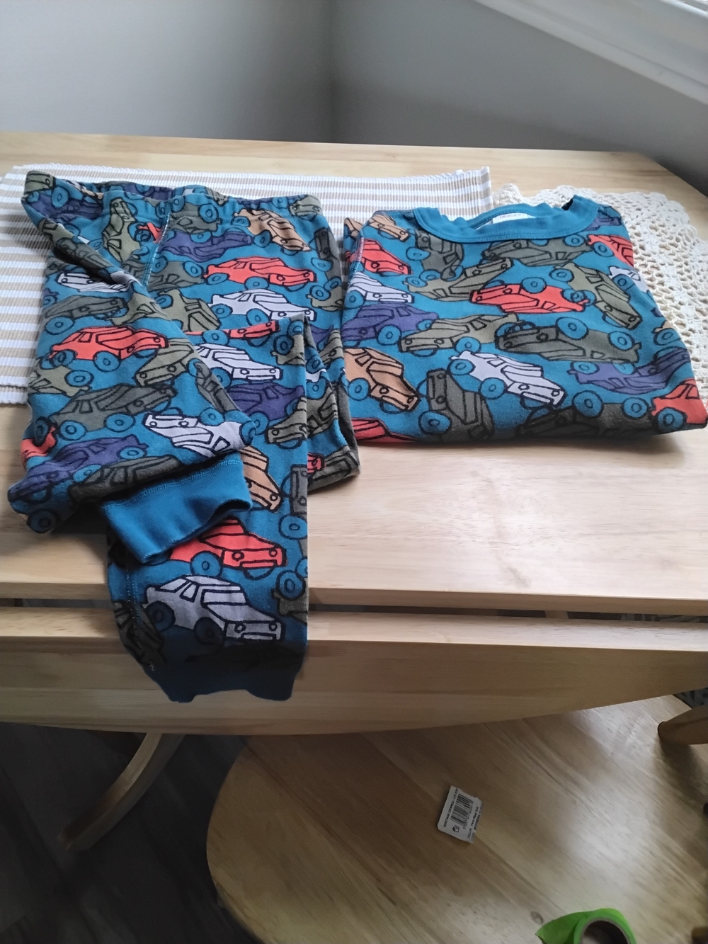 Hanna Andersson Teal and Navy Car Print Kids Pajama Set Size 10 - Picture 3 of 4